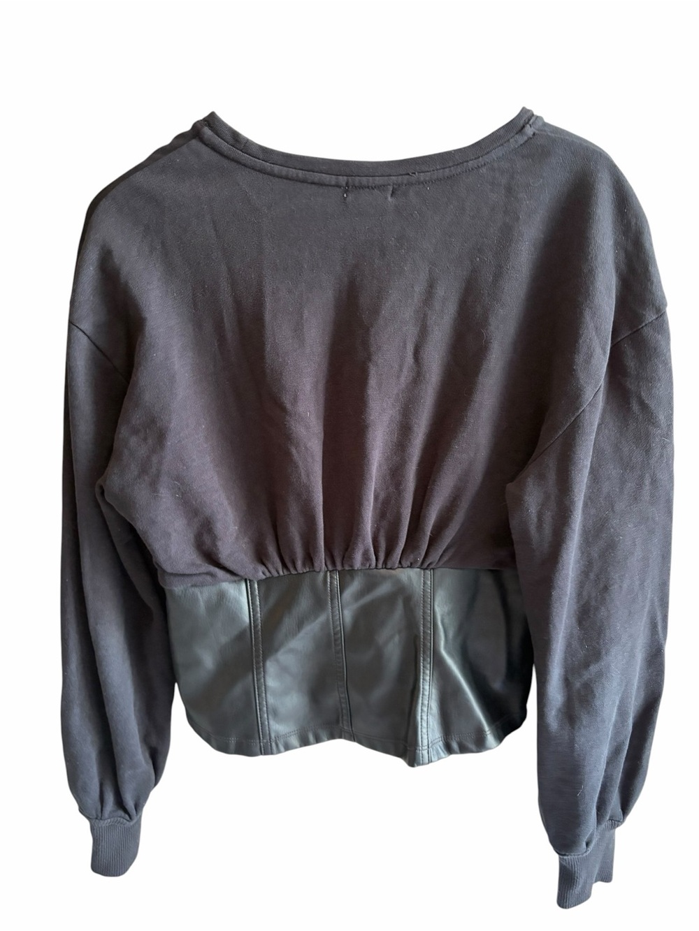 Pilcro Anthropologie Faux Leather Corset Black Cotton Sweatshirt Top Medium - Picture 8 of 12